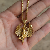 Vintage Archangel Stainless Steel Necklace, 3D Embossed Angel Pendant Box Chain for Men