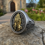 925K Sterling Silver Praying Hands Ring - Christian Symbol of Faith and Devotion