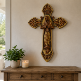 Hand-Carved Beechwood Our Lady of Guadalupe Wall Cross – Catholic Christian Home Décor