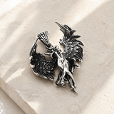 Vintage Archangel Stainless Steel Necklace, 3D Embossed Angel Pendant Box Chain for Men