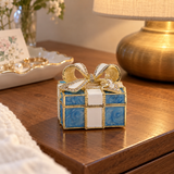 Elegant Blue & White Bow Keepsake Jewelry Box – A Timeless Gift of Love & Cherished Memories