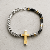 Two-Tone Cross & Natural Stone Bracelet