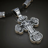 Jesus Virgin Mary Trinity Double Sided Engraved S925K Silver Cross Necklace - BGCOPPER