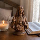 Hand-Carved Cypress Wood Sacred Heart of Jesus Statue – Christian Prayer & Home Devotional Decor