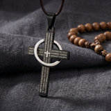Lord’s Prayer Engraved Cross Pendant with Rotating Ring