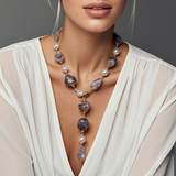 Vintage Two Tone Cloud Pattern Agate Baroque Pearl Y Drop Statement Necklace jewelry product image