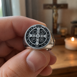 Saint Benedikt Medaille Edelstahl Ring