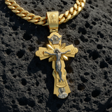 Gold-Plated Copper Crucifix Pendant with Jesus Christ and Religious Figures