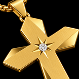 Faceted Eight Point North Star CZ Inlay Stainless Steel Cross Necklace