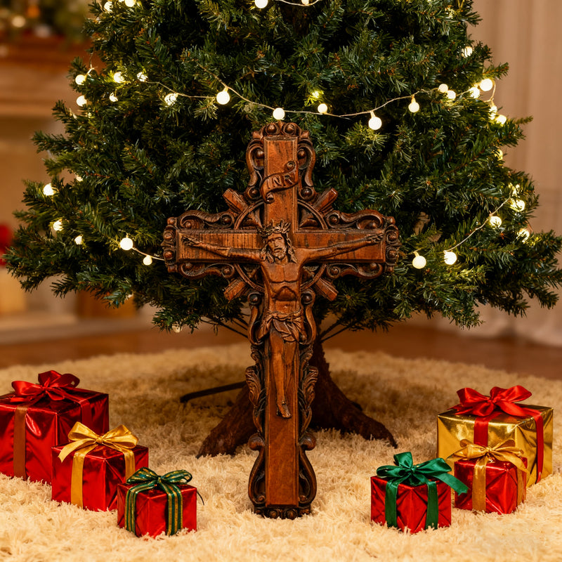 Hand-Carved White Ash Wood Cross - Sacred Christian Home Altar Decor for Christmas & Spiritual Gifting