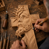 Hand-Carved Beechwood Jesus Crown of Thorns Cross – Christian Wall Art