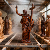 “He Is Risen” — Hand-Carved Boxwood Jesus Resurrection Statue | Symbol of Hope, Faith & New Life