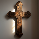 Wooden crucifix of the Virgin, Virgin Mary, Baby Jesus, religious wooden icon, wall crucifix, wall decoration
