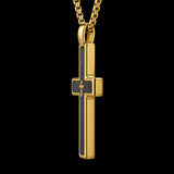 Two-Tone Bevel Edge Carbon Fiber Textured Inlaid Tiny Cross Stainless Steel Necklace