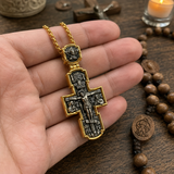 Orthodox S925K Silver Double-Sided Engraved Jesus Christ Crucified and Saints Orthodox Necklace