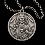 S925 Sterling Silver Sacred Heart of Jesus Medallion Necklace