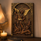 Hand-Carved Archangel Saint Michael Wood Wall Plaque | Catholic Home Decor | Christian Wall Art - size and finish detail