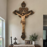 Hand-Carved Solid Maple Wood St. Benedict Crucifix – Christian Wall Cross