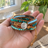 Multi-Layered Hand-Woven Natural Crystal Stone Leather Tree of Life Guardian Bracelet