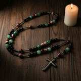 Natural Stone Rosary Cross Necklace – Faith, Earth & Timeless Devotion