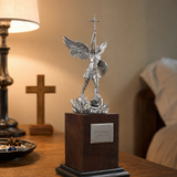 Archangel Michael 6" Resin Statue with Solid Wood Base – Christian Protection & Victory Decor