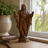 Hand Carved Sacred Heart of Jesus Virgin Mary Wooden Tabletop Ornament
