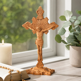 Wood carving of the Cross of the Order of Saint Benedict - with base