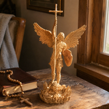 St. Michael the Archangel - Hand Carved Boxwood Sculpture - Spiritual Guardian for Prayer Spaces