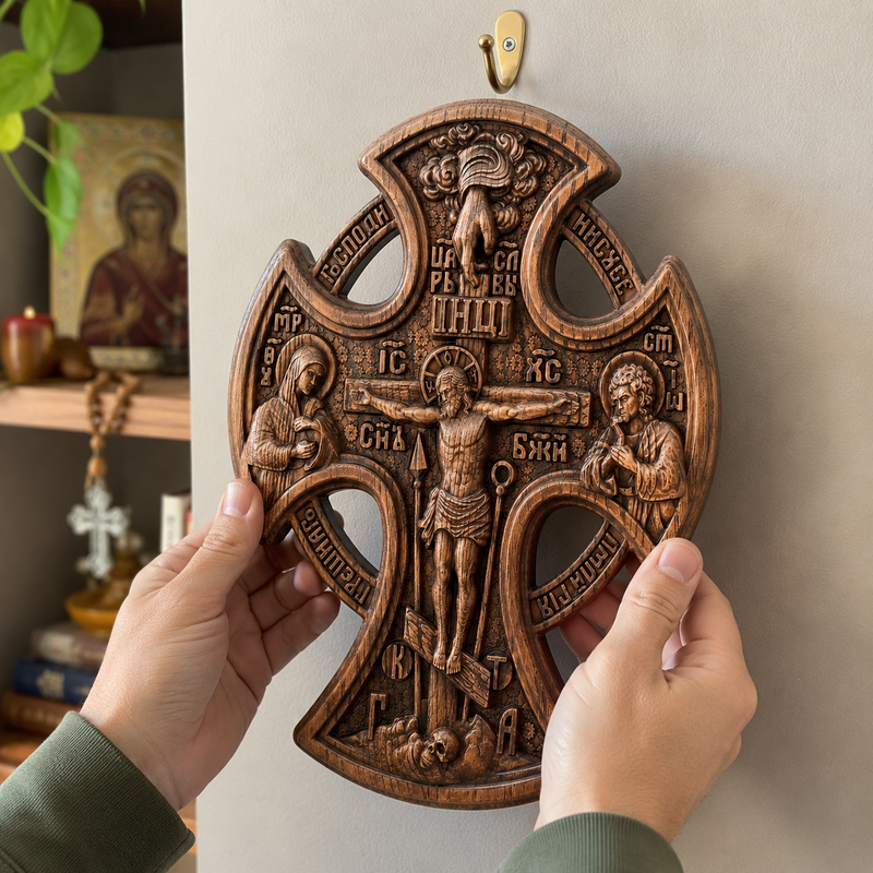 Hand-carved wooden crucifix size and proportions