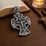 Double-sided S925k silver pendant depicting the Passion of Christ and St. George slaying the dragon.