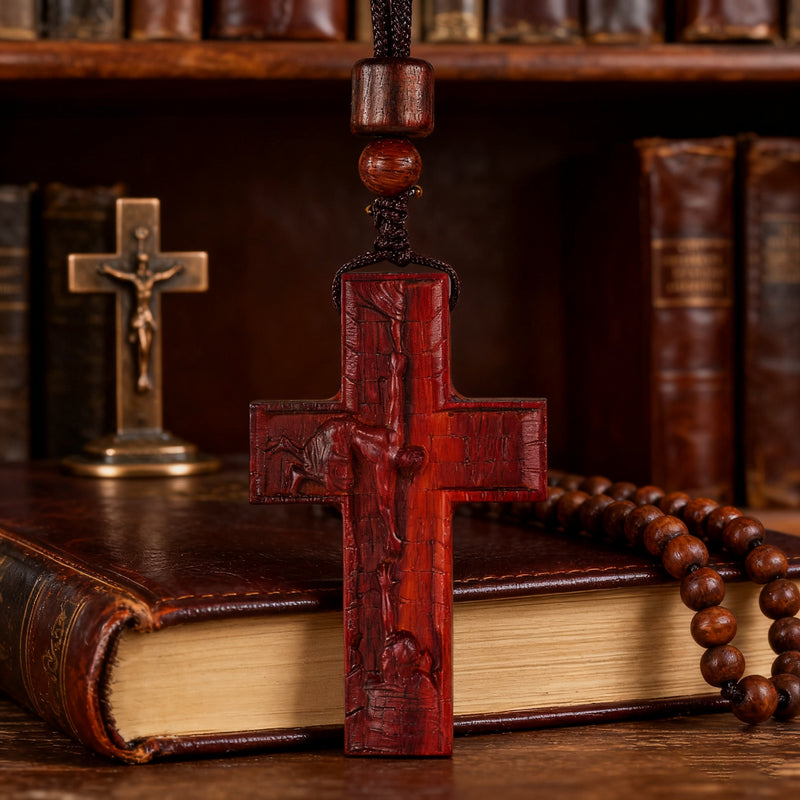 Wooden Savior Cross Necklace