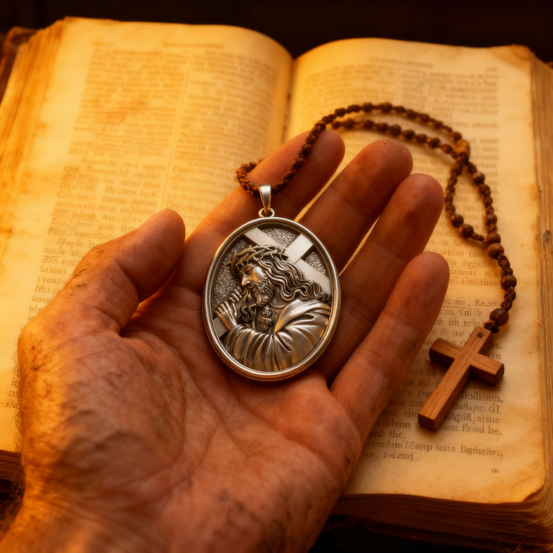 Divine Grace: Jesus Carrying the Cross with Sacred Heart S925 Sterling Silver Pendant Necklace