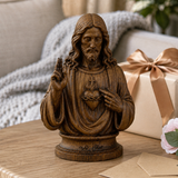 Hand-Carved Cypress Wood Sacred Heart of Jesus Statue – Christian Prayer & Home Devotional Decor