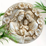Christian Holy Family Relief Decorative Plaque - 8 Inch / 12 Inch Aluminum Waterproof Religious Wall Art (with Mounting Accessories)