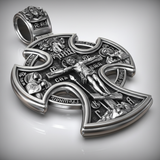 Double-sided S925k silver pendant depicting the Passion of Christ and St. George slaying the dragon.