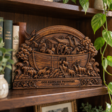 Hand-Carved Beechwood Noah’s Ark Wall Art – God Keeps His Promises (Genesis 9:13) | Christian Home Decor