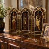 Holy Family Jesus Mary Joseph Arched Wooden Statue Set Tabletop Display