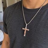 Artisan-Carved Copper Jesus Cross Pendant - Moissanite-Encrusted Hip Hop Religious Necklace