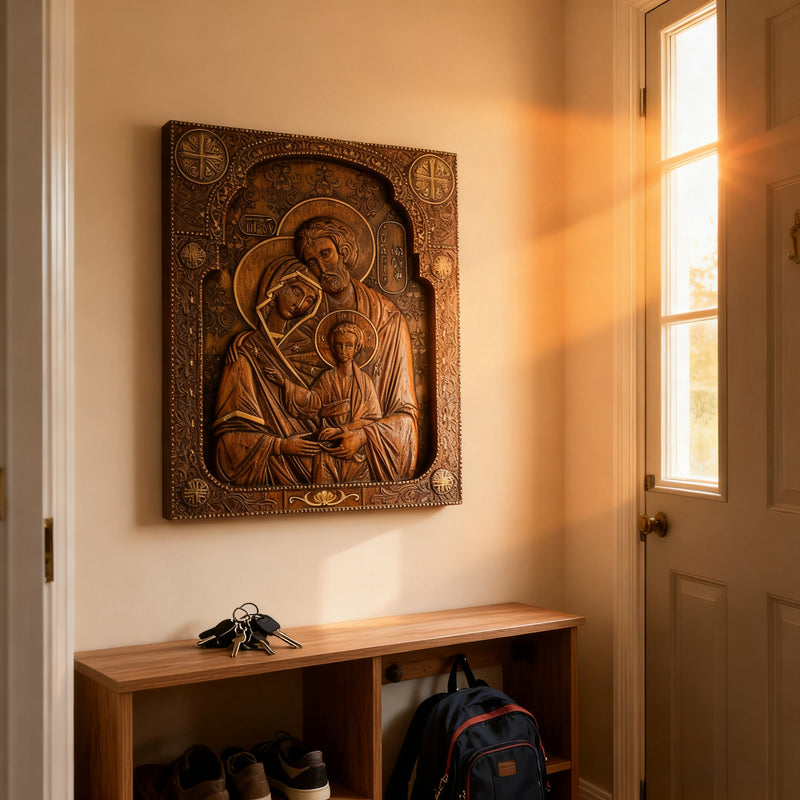 Holy family Nativity Wood Carving Gift Religious Byzantine Icon