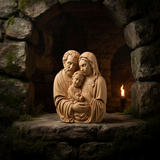 Hand-Carved Beech Wood Holy Family Figurine & Wall Hanging Ornament