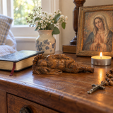 Hand-Carved Sleeping Saint Joseph Wooden Statue – Catholic Religious Home Decor, Prayer & Faith Gift