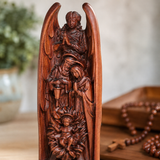 Hand-Carved Solid Beechwood Nativity Scene Sculpture – Holy Family Christian Decor