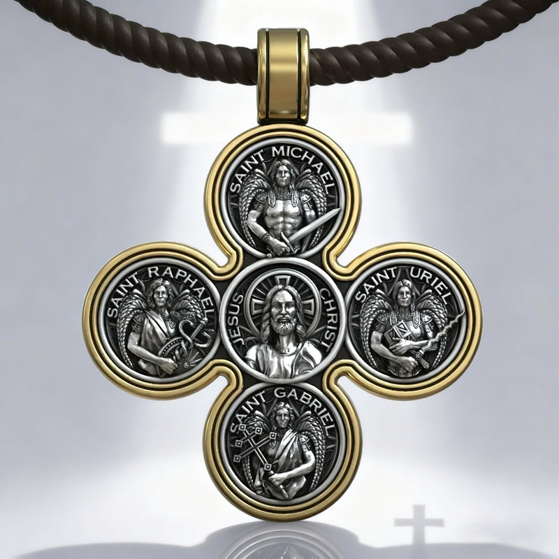 Baroque Style Crucifix Pendant with Jesus and the Four Archangels – A Symbol of Faith and Divine Protection