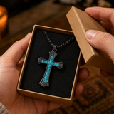 Black Turquoise-Style "Faith" Cross Necklace