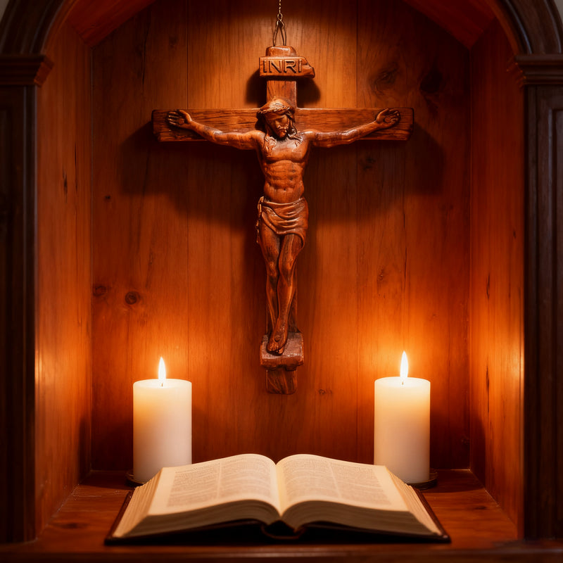 Sacred Art Crucifix: Devotionally Hand-Carved Solid Wood Cross, A Testament of Divine Love & Sacrifice