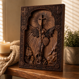 Archangel Michael Square Wooden Icon Religious Gifts - Best Wood Carving Wall Decor