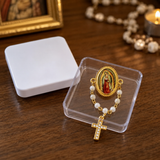 Our Lady of Guadalupe 11-Pearl Brooch with Crystal Cross Pendant