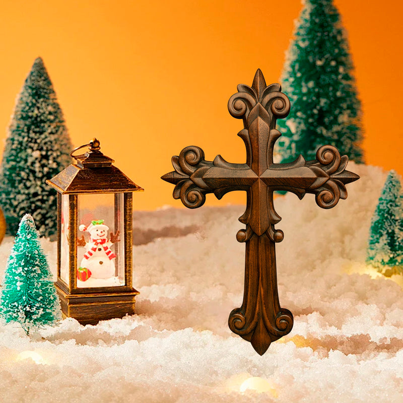 Bgcopper Ornate Wooden Cross - Carved from natural wood