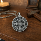 S925 Sliver Saint Benedict Medallion Ward Off Evil Necklace