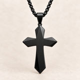 Faceted Eight Point North Star CZ Inlay Stainless Steel Cross Necklace